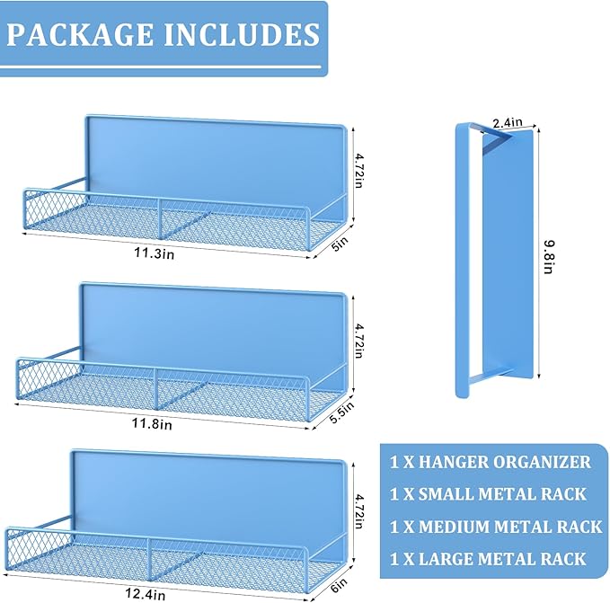 DTUQYX Magnetic Shelf for Washing Machine 4-Pack: Widen Magnetic Laundry Organizer (5"-6") with Hanger Organizer, Strong Magnet, Rust Proof, Heavy Duty Magnetic Spice Rack for Refrigerator (Blue)
