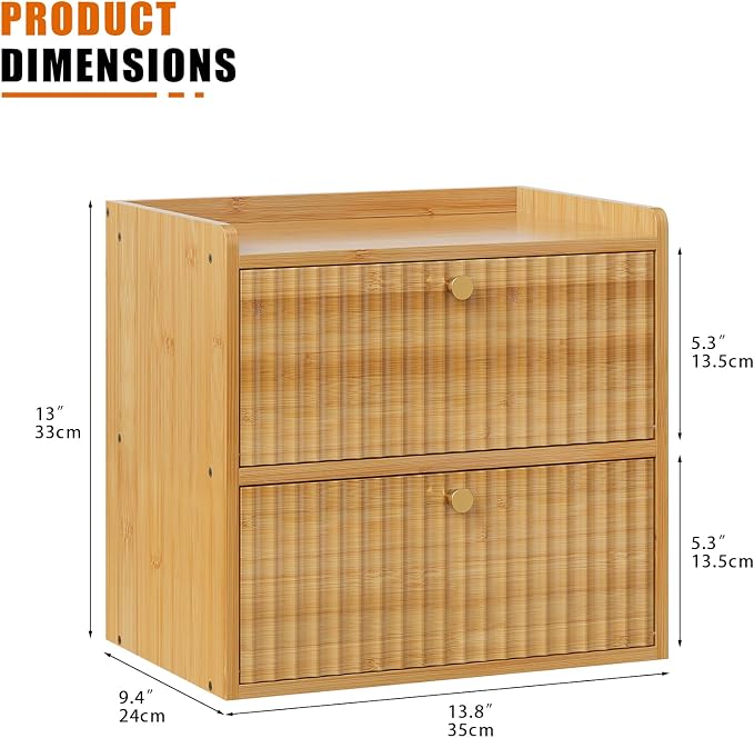 Trironsun Rustic Bread Box for Kitchen Countertop Bamboo Bread Storage Container Bin Double Layer BreadBox Farmhouse Large Capacity Food Organizer (Natural Bamboo)
