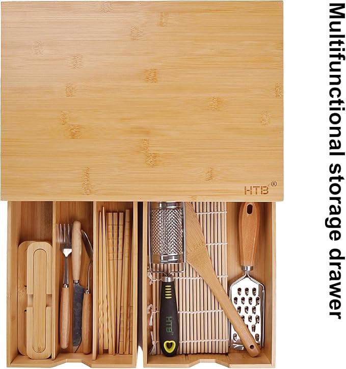 HTB K Cup Holder Compatible Coffee Pod Storage Drawer, Bamboo 2 Drawer | K Cup Organizer, 2 Drawer, Removable Divider, Slim Version, Space-Saving, Coffee Pod, Capsule, Classic, Durable