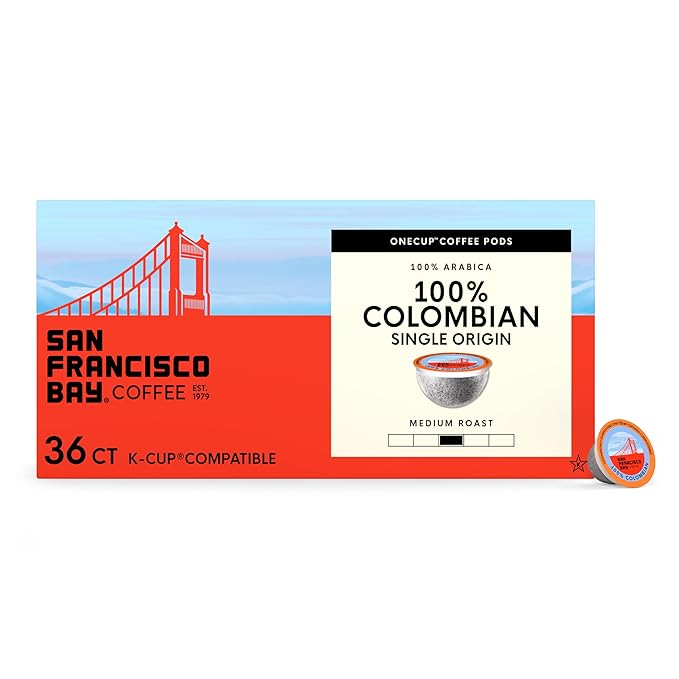 San Francisco Bay K-Cup Coffee Pods, 100% Columbian (36 ct), Medium Roast, Commercially Compostable Single-Serve Coffee Pods