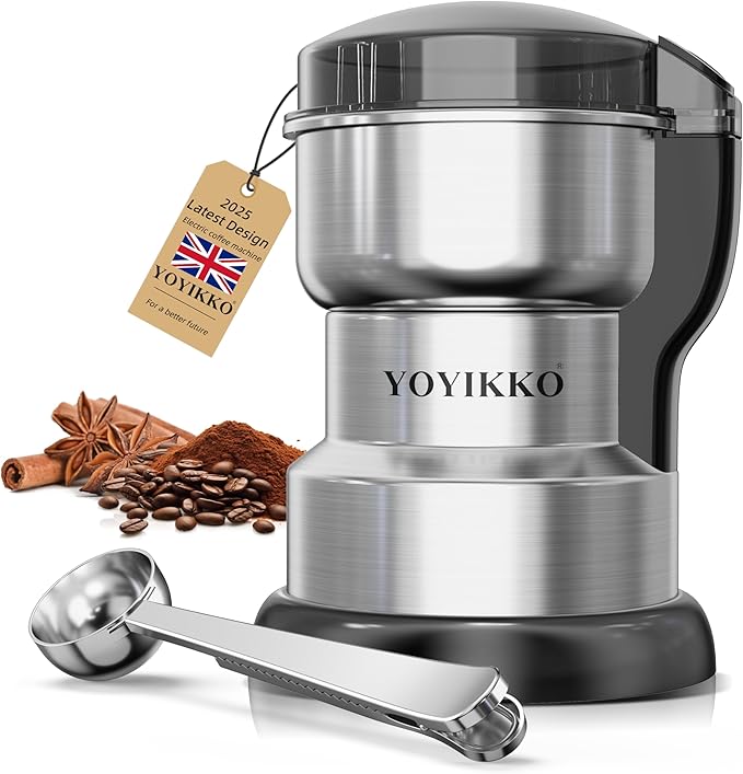 Electric Coffee Grinder 300W, Adjustable Grind, Espresso/Drip/Pour. Coffee Grinder for Coffee, Spices, and Other Foods (silvery-150)