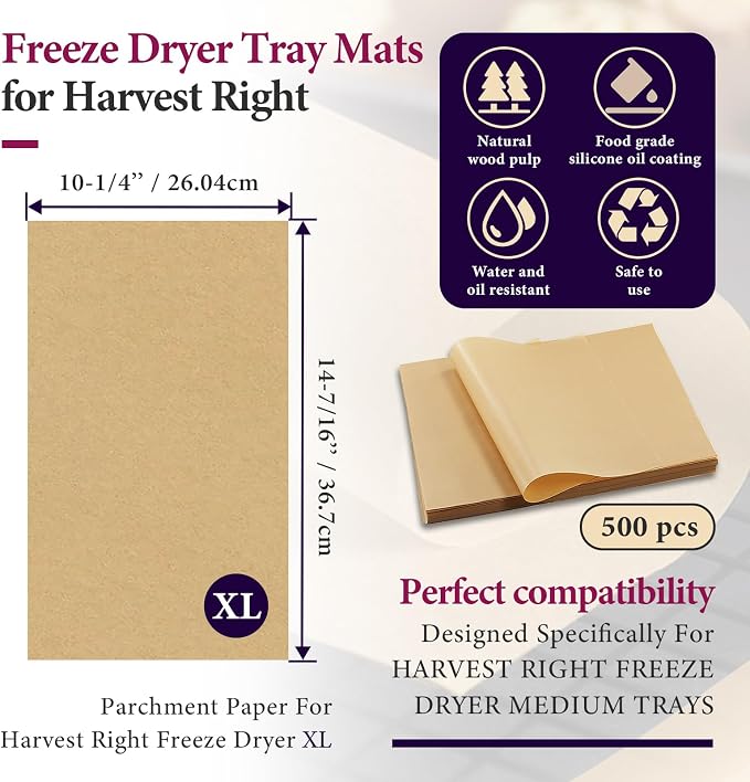 500 Packs Freeze Dryer Tray Mats For Harvest Right Freeze Dryer Accessories for Extra Large Trays, Parchment Sheets, Freeze Dryer Tray Mats for Harvest Right