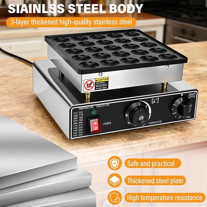 Mini Pancake Maker, 25PCS Mini Dutch Pancake Maker 110V Non-stick Adjustable Temperature Stainless Steel Commercial Pancakes Maker Machine for Home Kitchen Restaurant Snack Dessert