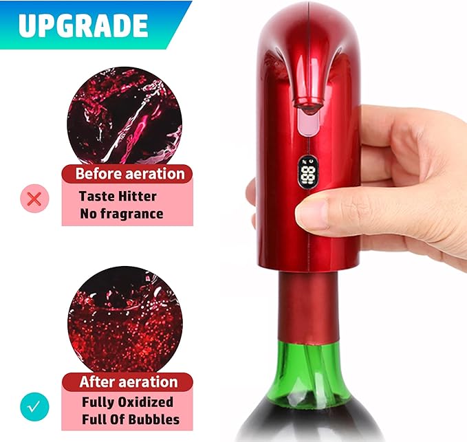 Electric Wine Aerator Pourer, Portable Automatic One-Touch Decanter Dispenser Pump for Red and White Wine with USB Rechargeable Battery