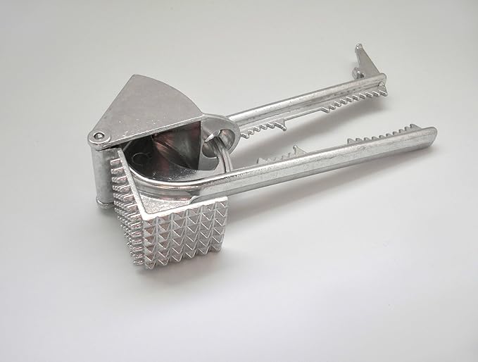 Tredoni Aluminium Big Garlic Press Masher with Head-Cleaner, Olive Pitter, Nutcracker, Meat Tenderizer & Fish Scraper