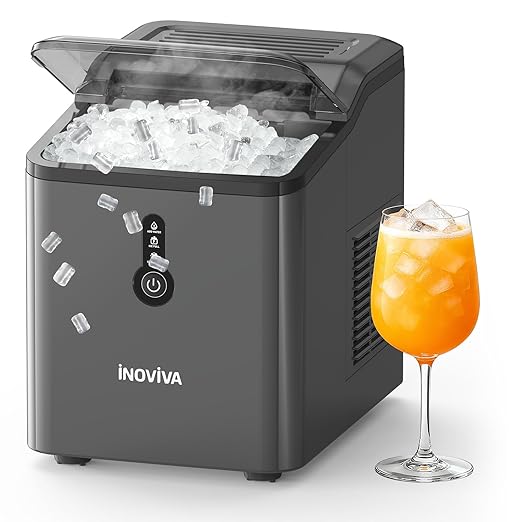 INOVIVA Nugget Ice Maker Countertop – 6 Mins Fast Ice Production, FLASHCHILL™, 26.5 LBS/Day, Self-Cleaning, Compact Portable Design, Ideal for Home, Office & Parties