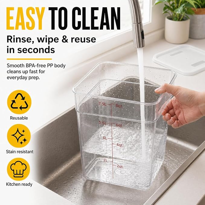 2 Pack 8Qt Clear Food Storage Containers with Lids – BPA-Free Stackable Kitchen Organizer for Pantry, Fruits, Vegetables, Meal Prep & Dough Proofing
