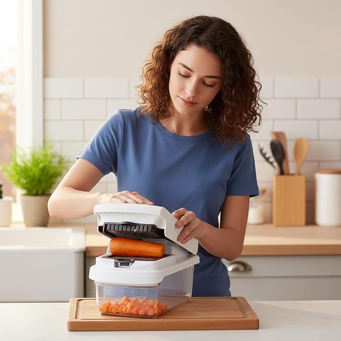 15-in-1 Vegetable Chopper and Mandoline Slicer Set with Container - Multifunctional Vegetable Cutter and Chopper with Dicer Blades, Egg Separator & Spiralizer