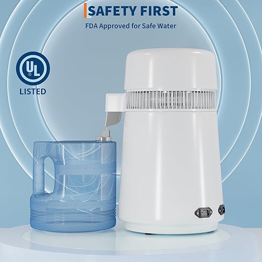 Countertop Water Distiller, 1 Gallon / 4L 750/900W Pure Water Maker with Auto Shut-Off, 304 Stainless Steel & Glass/Plastic, for Home Drinking, Cooking, Appliances – Removes Impurities & Solids