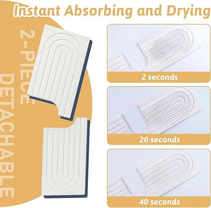 U Shape Sink Draining Mat Behind Faucet, Super Absorbent Diatomite Fast Drying Stone, Quick Drying Splash Guard, Prevents Moisture Buildup, Around Faucet Drip Mat for Kitchen Bathroom Counter, White