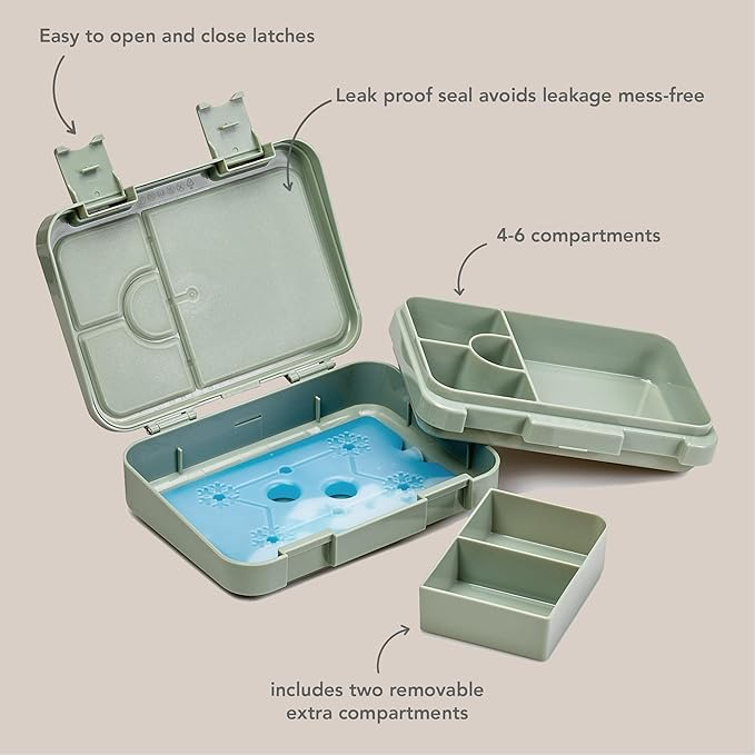 nouka Chill Bento Lunch Box | Easy to Open Latches | Spill Proof Design | 6-Compartment Removable Tray | Soft Blush