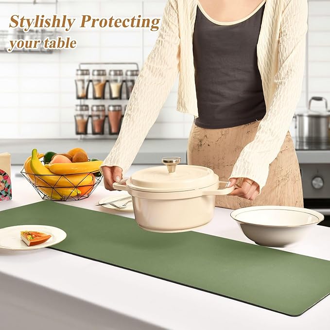 Dark Green Trivet Table Runner for Hot Dishes Plates Heat Resistance Pot Holders Anti-Slip Hot Pad Mats 11.8 * 39.4 Inches