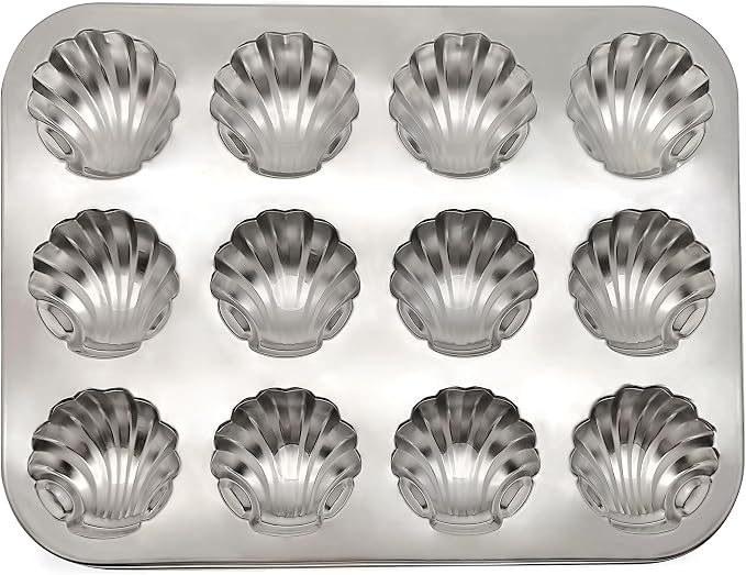 Fox Run Stainless Steel Scallop Shell Madeleine Pan, 12 French Cookie Mold Baking Pan