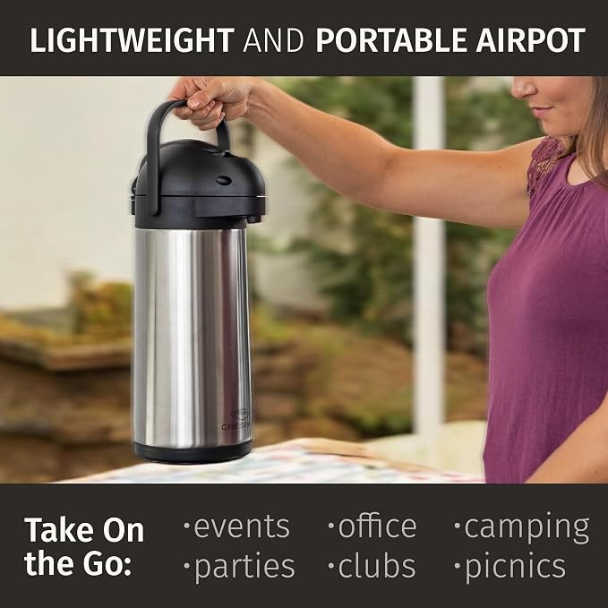 Coffee Carafe Airpot & Cleaning Brush - 101oz / 3L Airpot 12 Hours Hot Water Dispenser or 36 Hours Cold Drink Dispenser with Pump - Easy Dispensing Coffee Carafes for Keeping Hot Extra Large - Cresimo