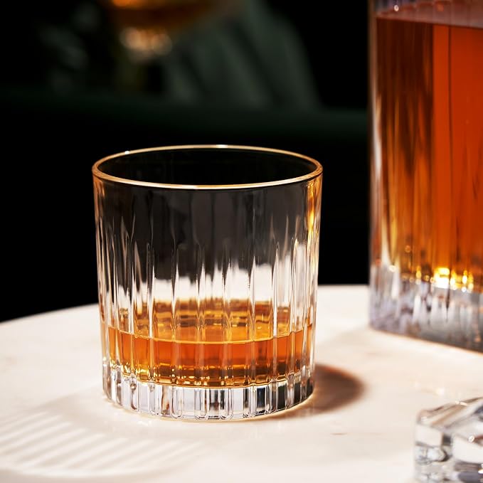 Viski Reserve Milo 10.5 oz Clear Crystal Whiskey Glasses Set of 4, Italian-Made Glassware for Vodka, Bourbon, Manhattan, Housewarming Gifts for Men, Wedding & Birthday Gifts, Home Bar Accessories
