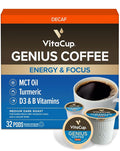 Decaf Genius Keto Coffee Pods with MCT Oil, Turmeric, and B Vitamins by VitaCup for Focus in Single Serve Pod Compatible with K-Cup Brewers Including Keurig 2.0, 32 CT