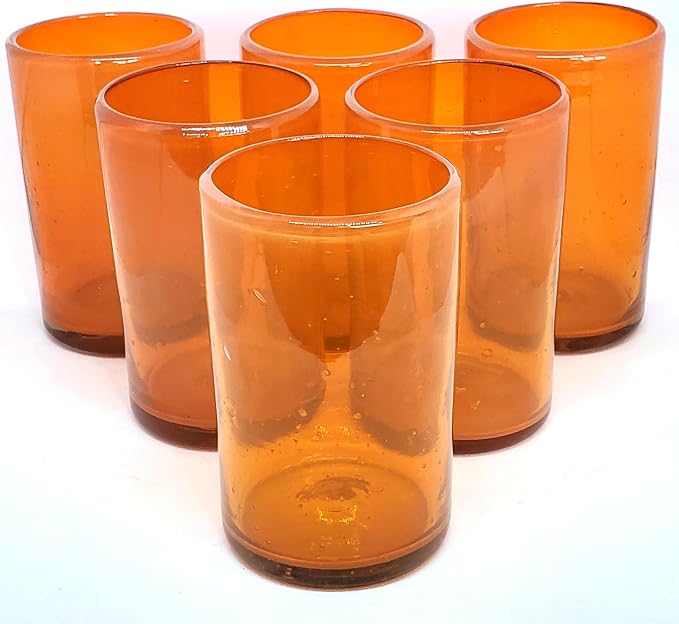 Solid Orange 14 oz Drinking Glasses (set of 6), Recycled Glass, Lead-free, Toxin-Free (14oz Drinking)
