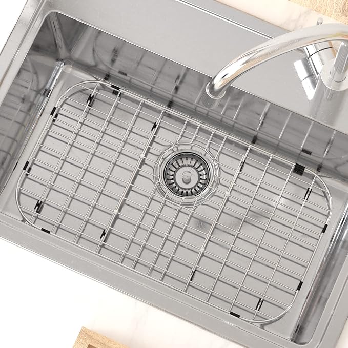 SANNO Over The Sink Expandable Dish Drying Rack, Dish Drainer Kitchen Sink Grate Stainless Steel Sink Protector