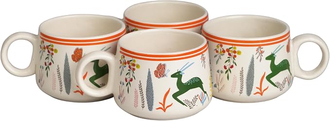 Servo Best Handmade Cermaic Tea Cup Set of 4-5 Oz Small Cups for Espresso, Cappuccino, Tea, Chai – Dishwasher & Microwave Safe – Gift Set for Coffee Lovers, Kitchen, Home, Office - Multicolor Jungle