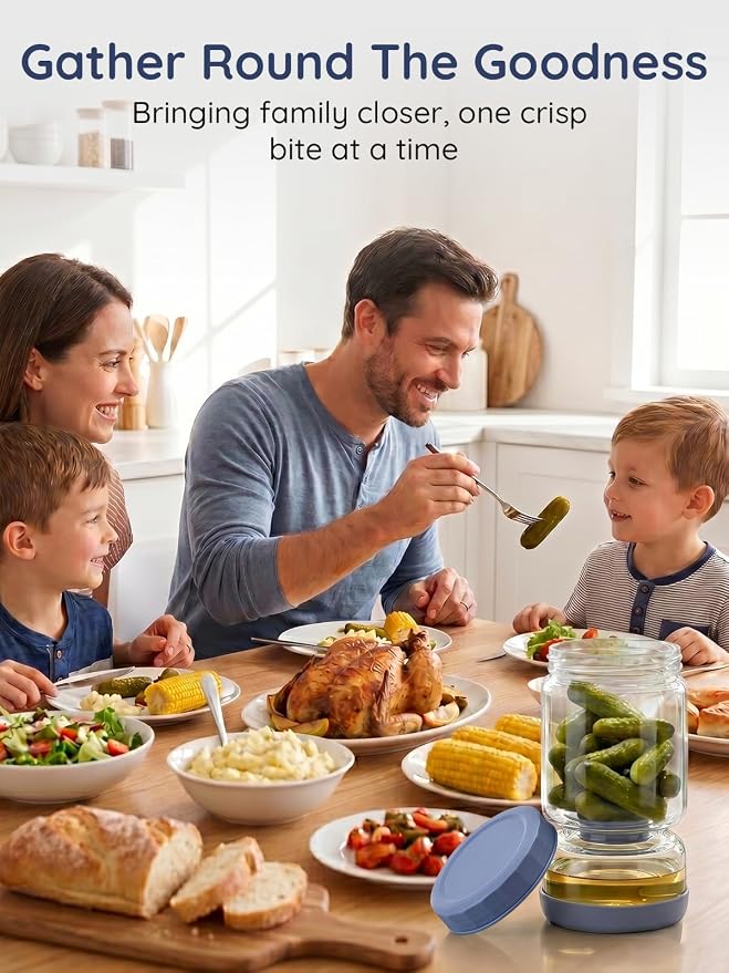 Homnoble Pickle Jar with Strainer Flip for Pickle Juice Separator from Wet and Dry, Upgrade Food-grade ABS Lid and BPA Free Hourglass Pickle Jar for Airtight Food Storage, Haze Blue