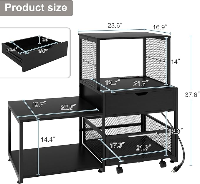 PUNCIA Coffee Bar Cabinet with Mini Fridge Stand Storage & Power Outlet | Microwave Oven Stand & Beverage Refrigerator Table, Built-in Drawer Rolling Basket for Dorm Apartment Pantry Organizer