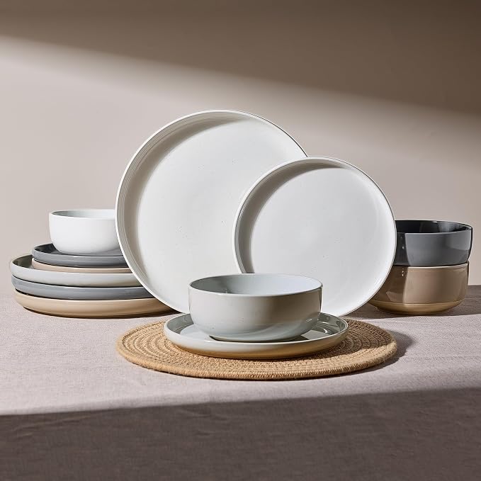 Famiware Milkyway Plates and Bowls Set, 12 Pieces Dinnerware Sets, Dishes Set for 4, Multi-color