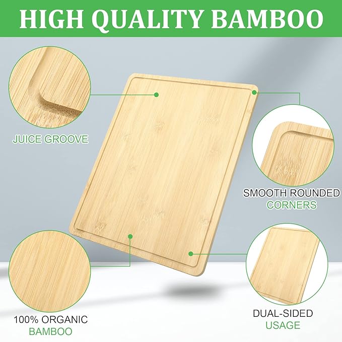 Eaasty 10 Pieces Bamboo Cutting Boards Set Bamboo Chopping Board Bulk Wooden Cutting Thick Sturdy Chopping with Juice Groove for Kitchen Meat Cheese and Vegetables Heavy Duty Serving Tray