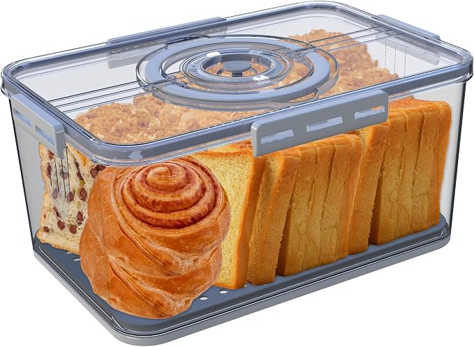 Fanlory Bread Box with Lid and Handle,Bread Storage Container With Time Recording for Camping & Outdoor Travel,Airtight Bread Keeper for Homemade Toast, Bagel,Cookies,Not dishwasher safe