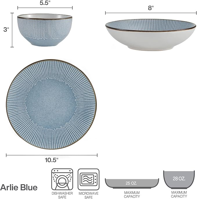 Pfaltzgraff Arlie Blue 12 Piece Dinnerware Set, Service for 4, Blue