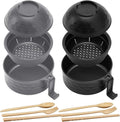 2 Sets Microwave Ramen Bowl 40 oz Wheat Fiber Portable Instant Noodle Cooker Bowl with Handles Strainer Spoon Chopstick Fork College Dorm Room Apartment Essentials(Gray,Black)