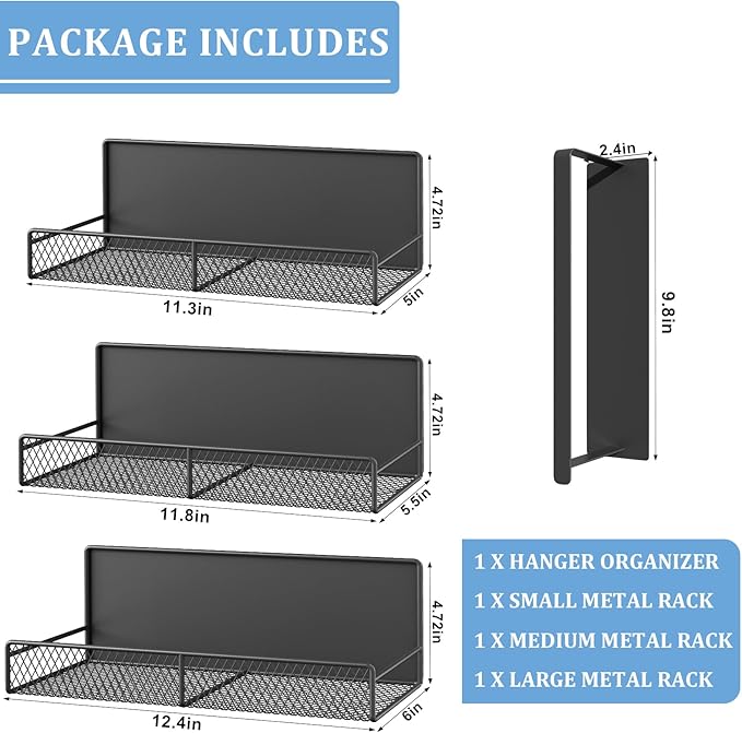 DTUQYX Magnetic Shelf for Washing Machine 4-Pack: Widen Magnetic Laundry Organizer (5"-6") with Hanger Organizer, Strong Magnet, Rust Proof, Heavy Duty Magnetic Spice Rack for Refrigerator (Black)