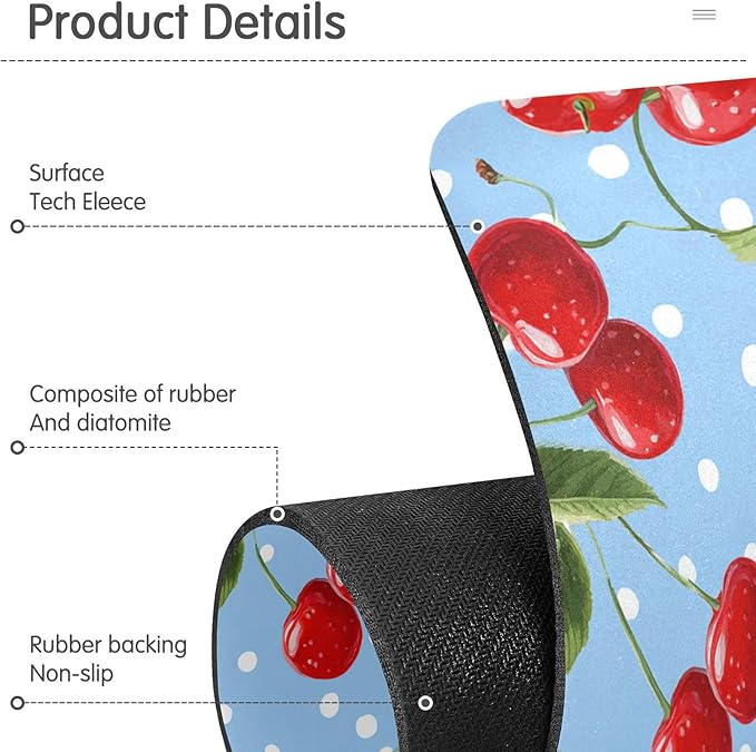 Kitchen Sink Splash Guard 1 PC 14.7 Inch Sink Faucet Mat Splash Guard for Bathroom Countertop Water Absorbent Foldable Cuttable Soft Washable Light Blue Dots Red Cherry