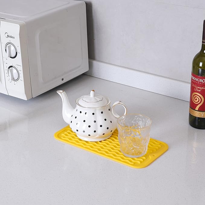 MicoYang Silicone Dish Drying Mat for Multiple Usage,Easy clean,Eco-friendly,Heat-resistant Silicone Mat for Kitchen Counter or Sink,Refrigerator or Drawer Liner Yellow S 12 inches x 6 inches
