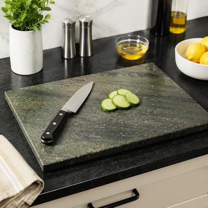 Koville Granite Cutting Board for Kitchen, 20x16 Inches Large Stone Slab Cheese Board, Rectangular Serving Board for Baking Charcuterie Pastry, Marble Cuttiing Board for Countertop(Green)