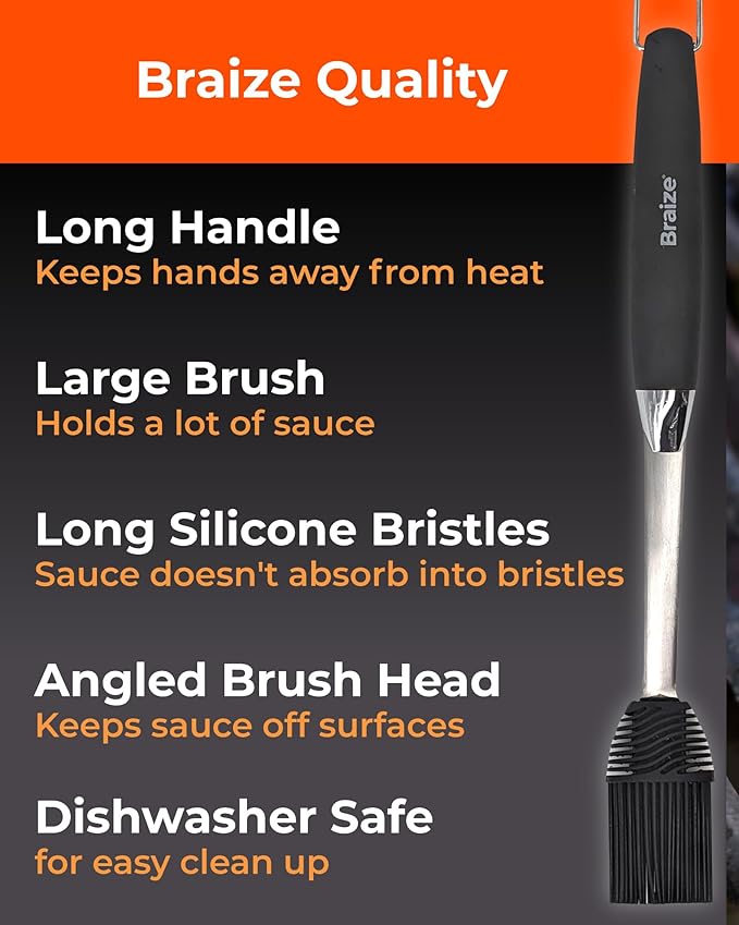Grill Basting Brush, Silicone BBQ Basting Brush for Cooking Oil & Sauce, Heat-Resistant Baster for Grilling, Barbecue Tool, Dishwasher-Safe Food Basting Mop for BBQ, Smoking & Roasting