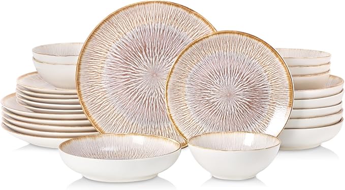 DOMICREVERY Ceramic dinnerware Set for 6, 24 pcs Plates and Bowls Sets,Bloom