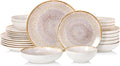 DOMICREVERY Ceramic dinnerware Set for 6, 24 pcs Plates and Bowls Sets,Bloom