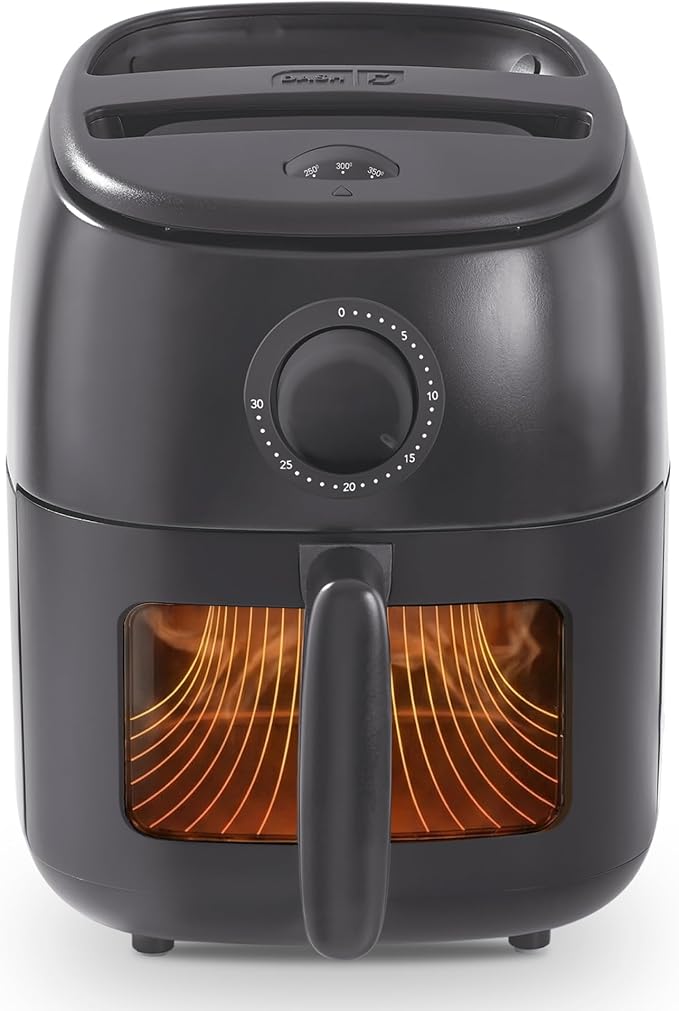Dash 2.6QT Infrared Small Analog Air Fryer - Compact Mini Air Fryer with Ceramic Nonstick Coating, Viewing Window, Easy Dial Controls & Cool-Touch Handle - Dishwasher Safe Parts