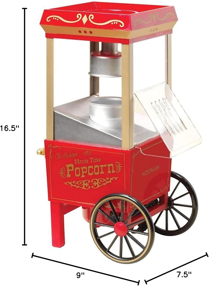 Nostalgia Vintage Hot-Air Popcorn Maker Machine - Makes Up to 12 Cups - Oil-Free - Healthier Popcorn - Classic Stand-Up Cart With Wheels - Includes Kernel Measuring Cup - Original Red