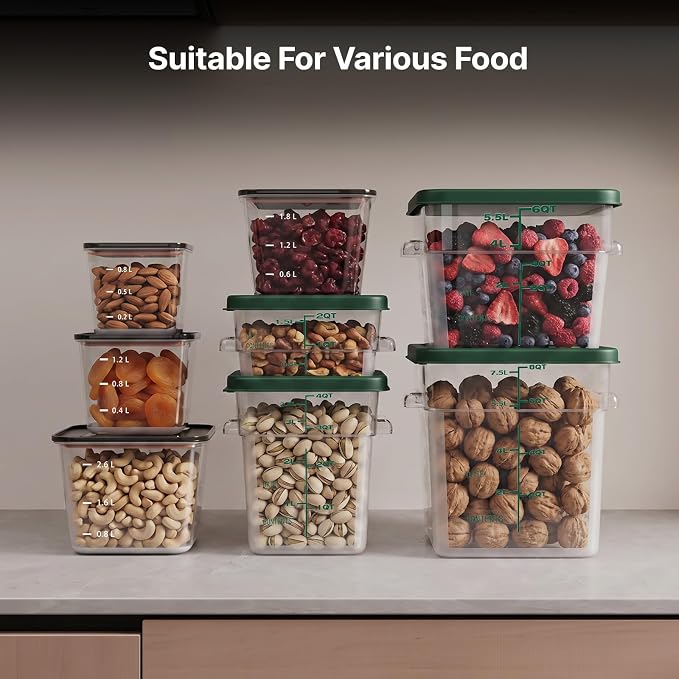 8 Pack Food Storage Containers with Lids；BPA-Free Cereal, Rice, Flour, Pasta & Snack Container, Stackable & Durable,Kitchen Pantry Organizer （0.95qt+1.5qt+2.2qt+3.2qt+4 * 4qt）
