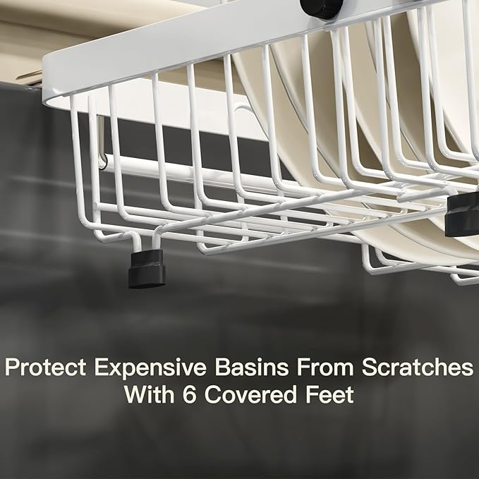 MAJALiS White Dish Drying Rack Over The Sink with Utensil Holder | Expandable Stainless Steel Dish Drainer for Small Kitchen, Apartment, RV, Counter Space Saving, Perfect Fit, Rustproof