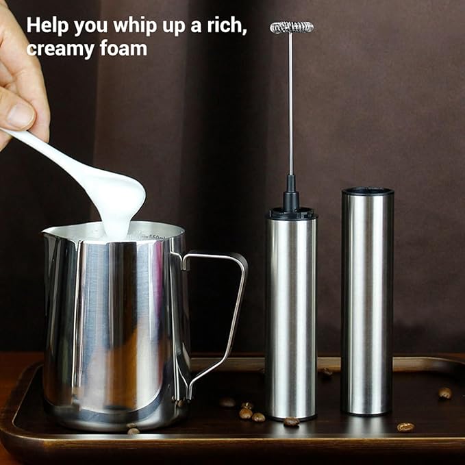Rechargeable Milk Frother Handheld, Kitchen Electric Whisk Foam Maker for Coffee Hot Chocolate Matcha, Stainless Steel Portable Drink Mixer