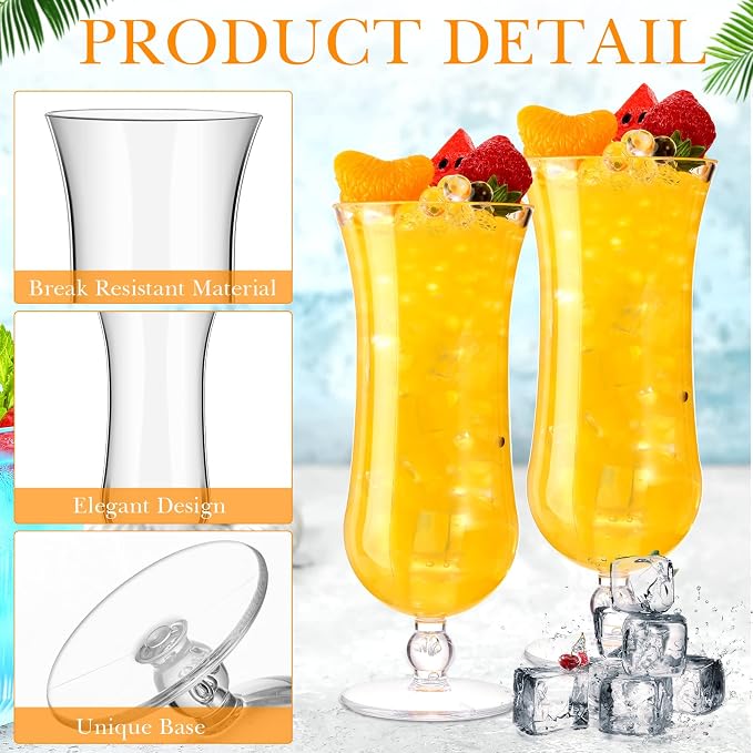 Norme 48 Pack Hurricane Glass Plastic Bulk 15 oz Break Resistant Piña Colada Cocktail Glasses Reusable Acrylic Clear Tulip Drinking Cups for Wedding Spring Summer Party Cocktails Beer Wine Juice
