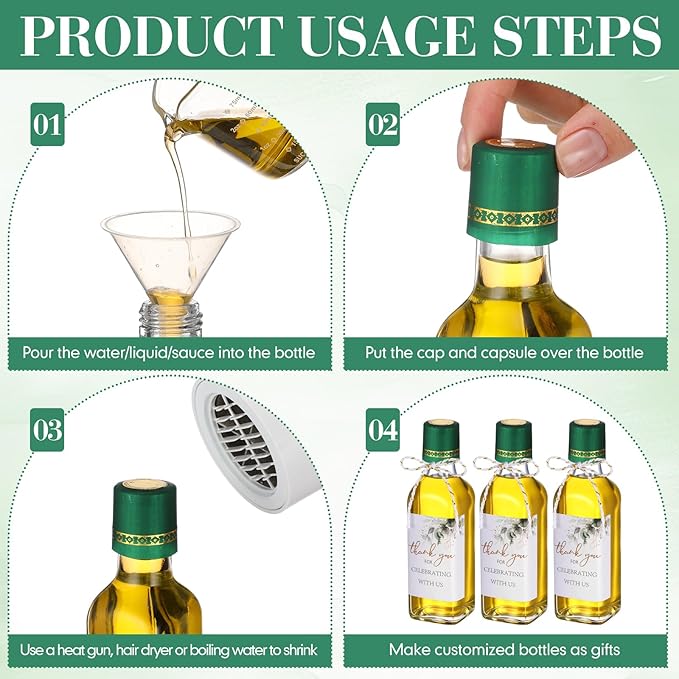 Reallnaive 20 Pack 3 oz Mini Glass Olive Oil Bottles Set, Homemade Wedding Sauce Gift Bottles Leakproof Screw Cap, Thank You Wedding Stickers for Storing Oil Honey Bridal Baby Shower Favors (Green)