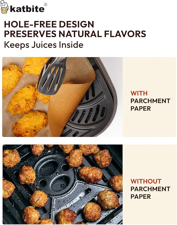 Katbite Air Fryer Disposable Paper Liners 200 Pcs, 9x11 Inch, Oil Resistant & Easy Clean, Non-stick Rectangular Paper Sheets Basket Liner for Toaster Oven Xl Air Fryer