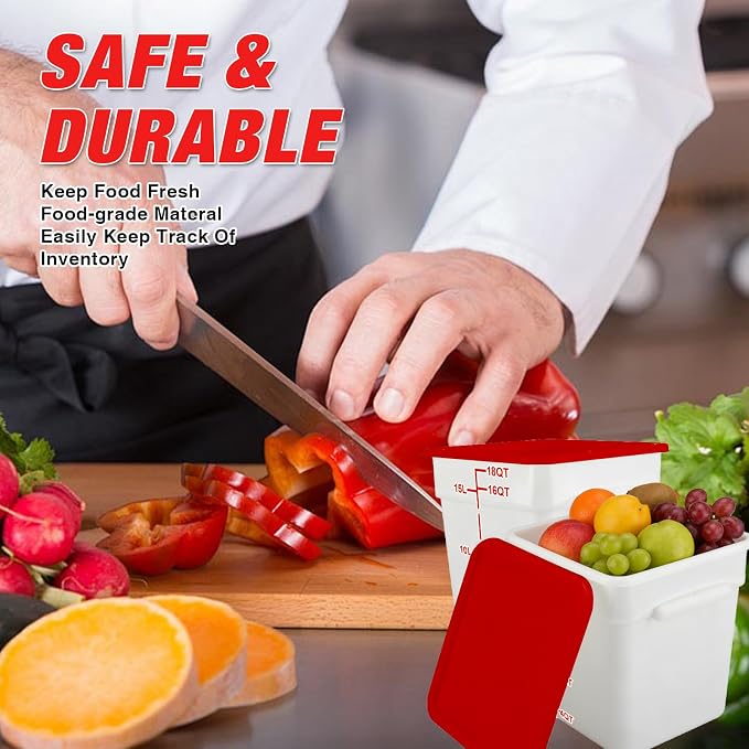 2 Pack Square Food Storage Container With Lid,12-22 Quart Commercial Storage Box With Scale & Handle,Cake Making,Dough Marinating Meat,Kitchen Supplies (Polypropylene, 19 Quart)