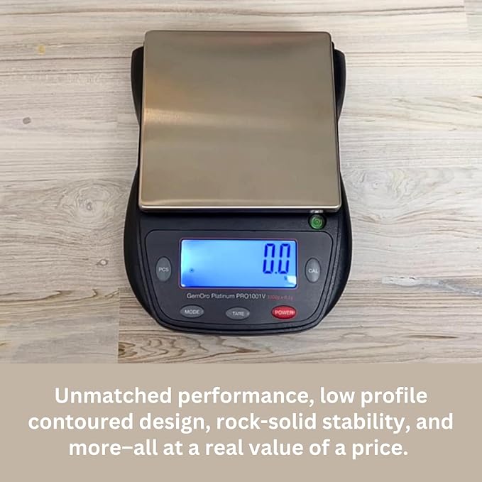 GemOro Platinum PRO1001V | Durable Precise Jewelers Countertop Portable Scale | Digital Precision Tool with Expert Professional Reading & Accuracy 1000g x 0.1g Readability (Black)