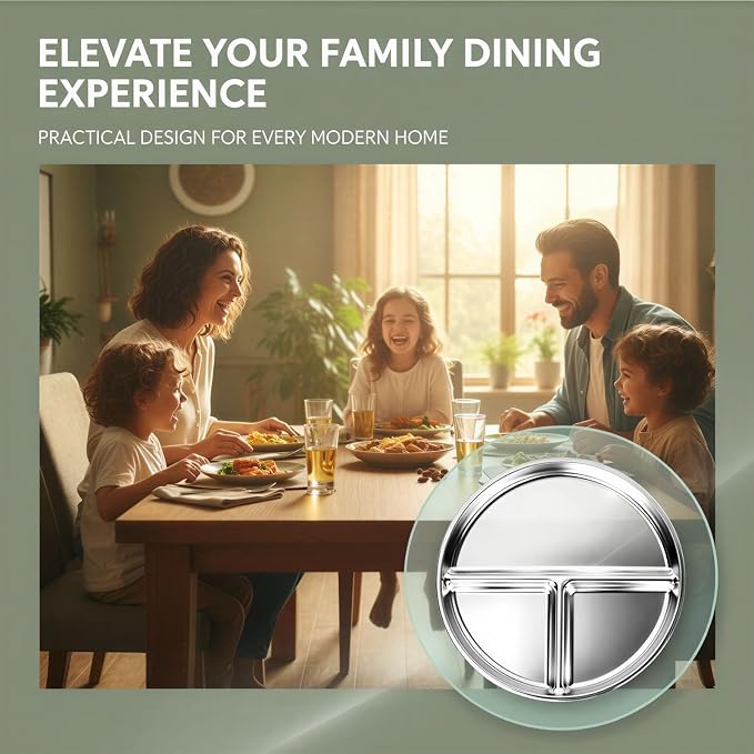20PCS Stainless Steel Plates and Bowls Sets, Includes 4Set 3 Compartment Plates, Rice Bowls, Cups, Forks, Spoons, 304 Reusable Camping Mess Kits for Home Kitchen, Dorm and Outdoor Picnic (Silver-B)