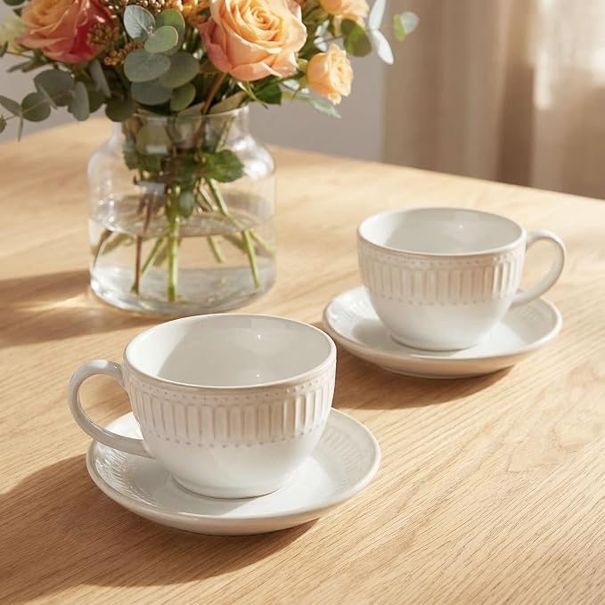 Cappuccino cup with tray, 8.5 oz. Set of 4 Ceramic Coffee Cups and Saucer Set for Latte, latte art cup, suitable for latte/cappuccino/milk/tea
