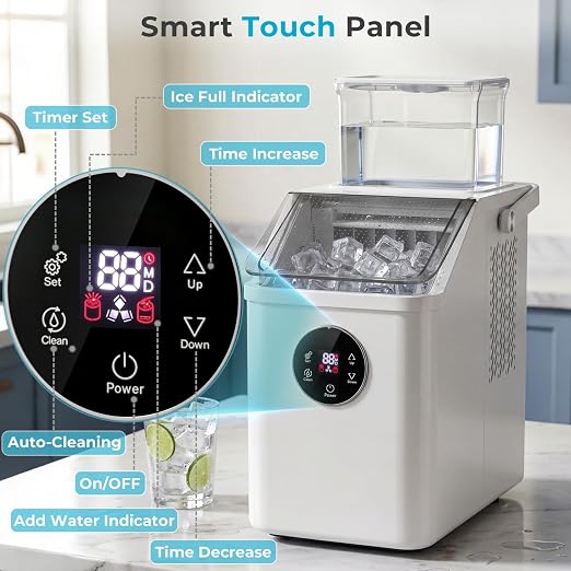 Electactic Countertop Ice Cube Maker, 16Pcs Ready in 13 Mins, 26Lbs/Day, Adjust Ice Thickness, 24H-Timer, Portable Self-Cleaning Compact Ice Machine with Handle